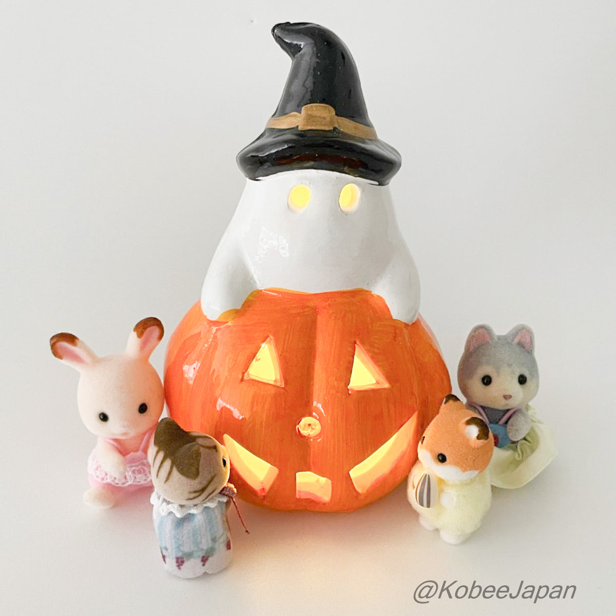 Light-Up Pumpkin with Ghost Riding On Top Natural Kitchen