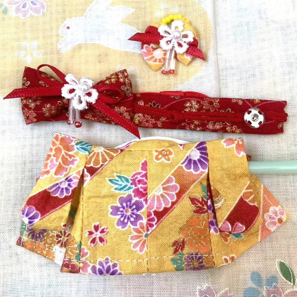 HANDMADE KIMONO FOR GIRL YELLOW/RED Japan handmade