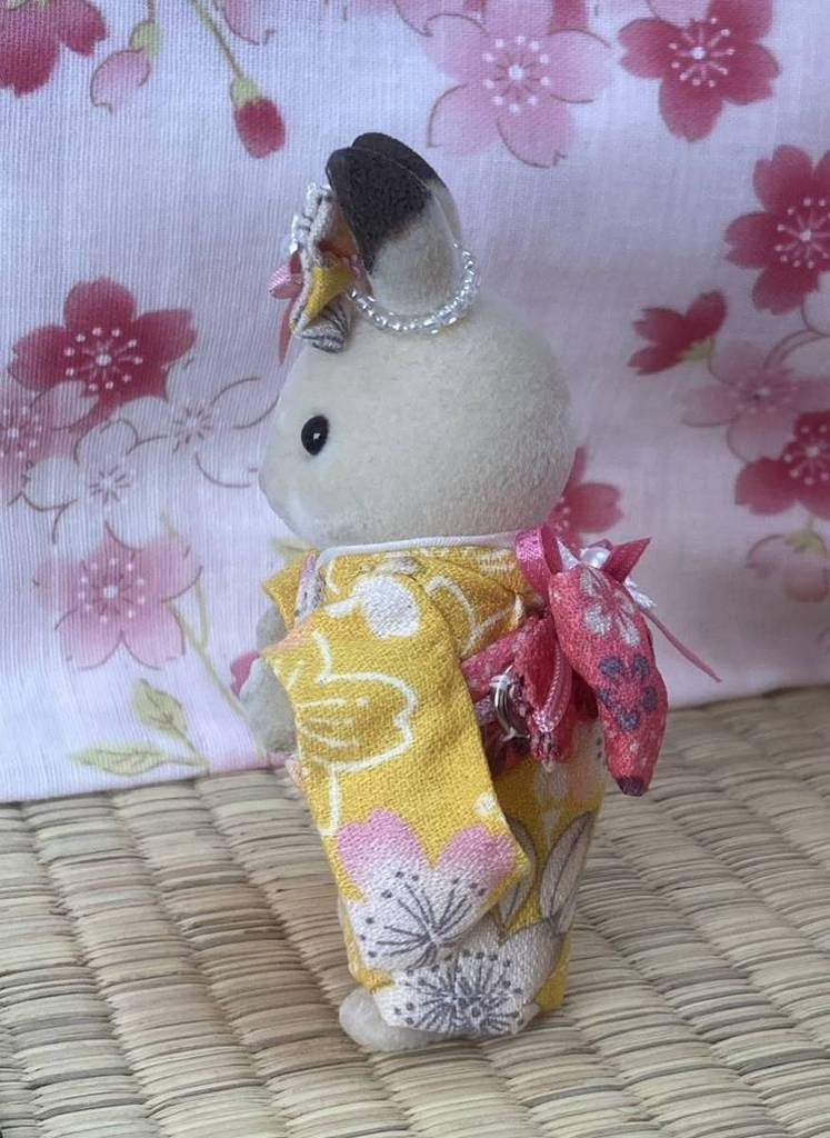 HANDMADE KIMONO FOR MOTHER YELLOW/PINK SAKURA Japan handmade