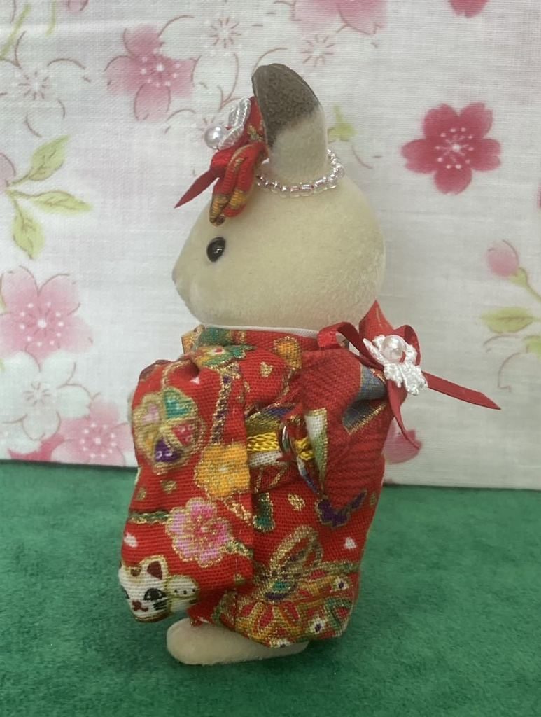 HANDMADE KIMONO FOR MOTHER RED BECKONING CAT Japan handmade
