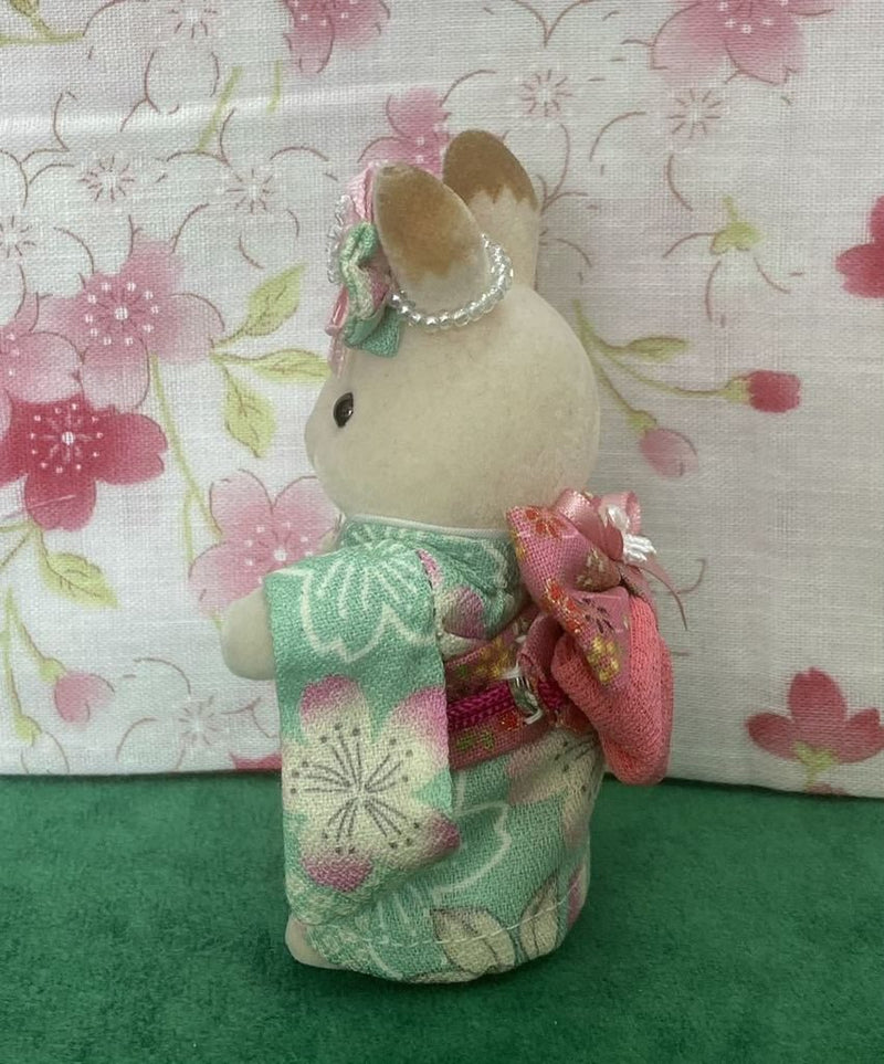 HANDMADE KIMONO FOR MOTHER LIGHT GREEN/PINK SAKURA Japan handmade