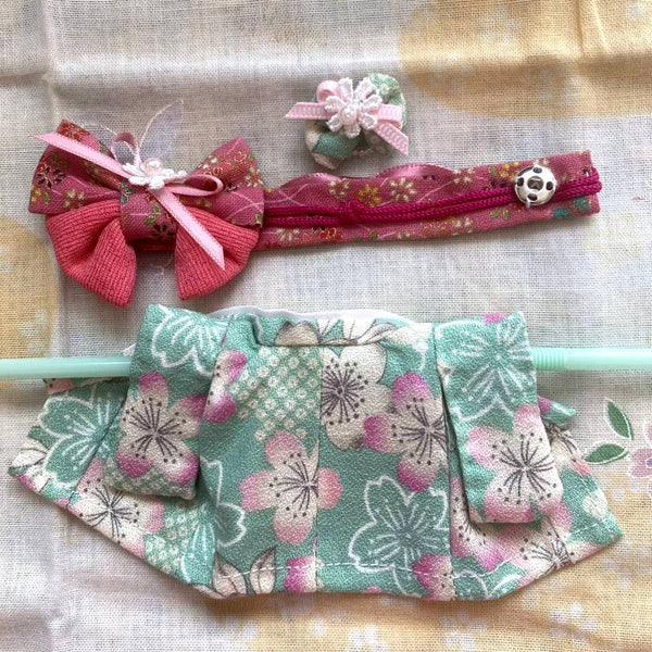 HANDMADE KIMONO FOR MOTHER LIGHT GREEN/PINK SAKURA Japan handmade