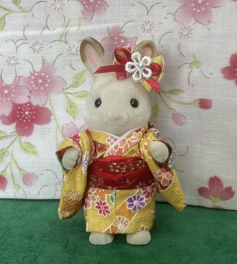 HANDMADE KIMONO FOR MOTHER YELLOW/RED FLORAL Japan handmade