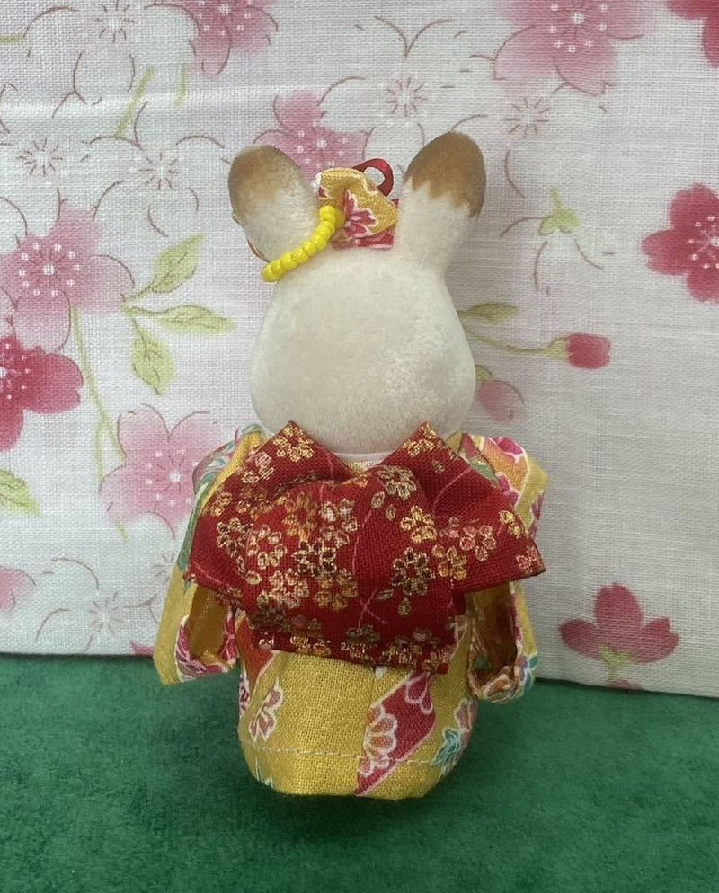HANDMADE KIMONO FOR MOTHER YELLOW/RED FLORAL Japan handmade
