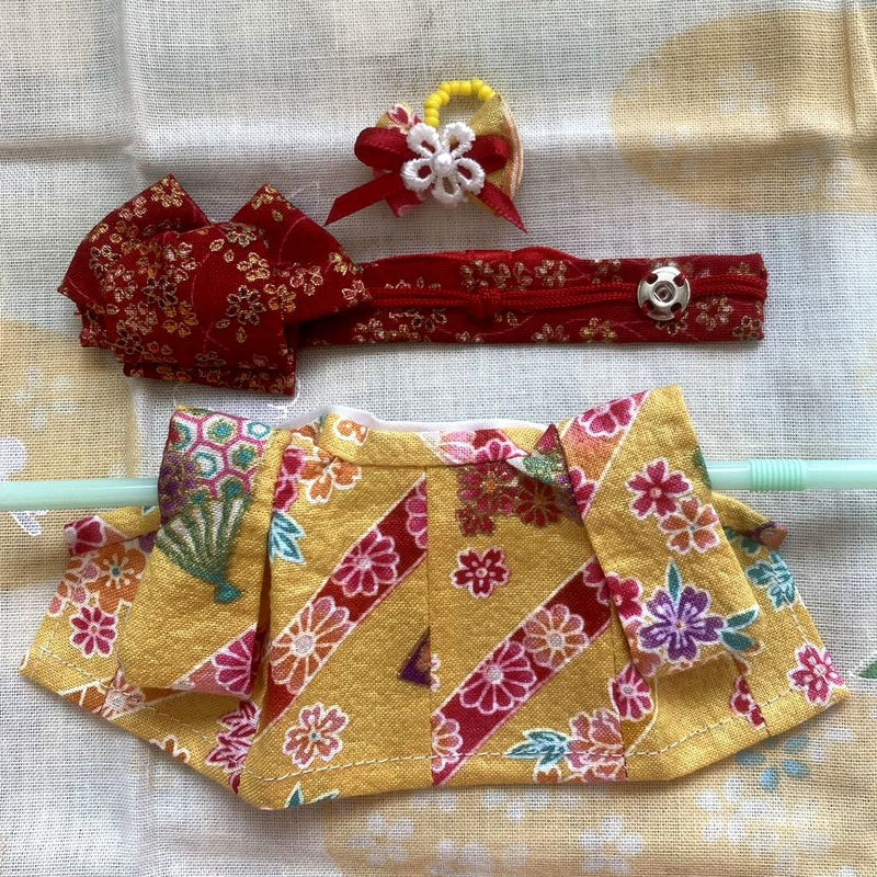 HANDMADE KIMONO FOR MOTHER YELLOW/RED FLORAL Japan handmade