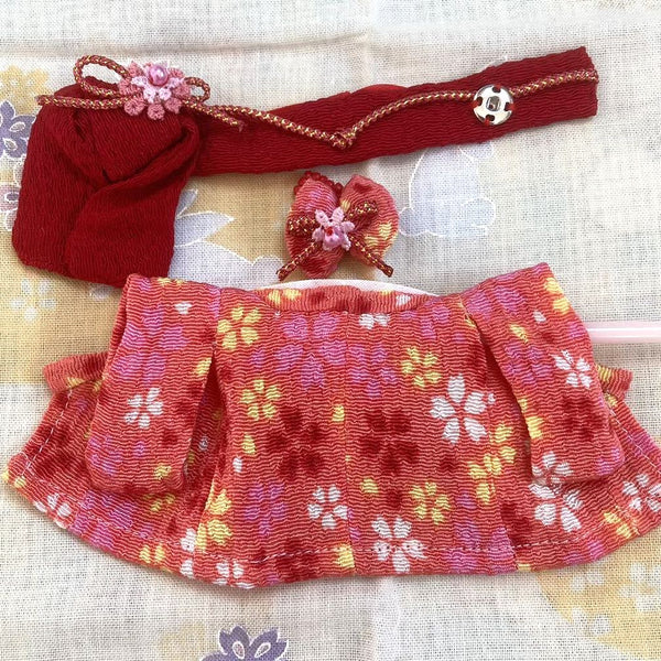 HANDMADE KIMONO FOR MOTHER CREPE RED/PINK Japan handmade