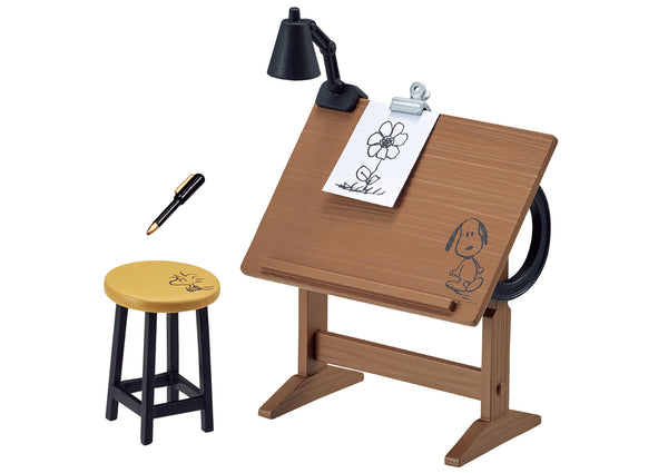 Re-ment PEANUT SNOOPY'S ART STUDIO 7. Drafting Desk set for dollhouse Japan Re-ment