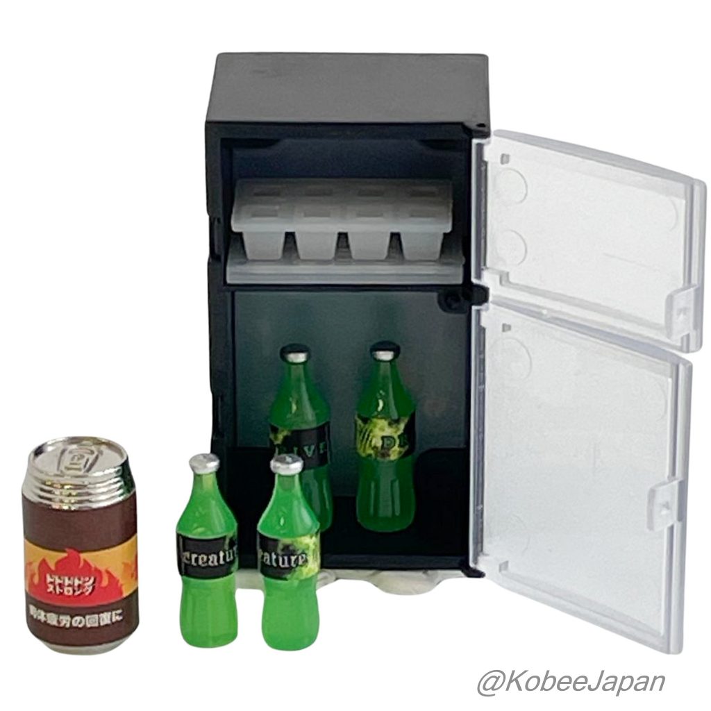 Capsule Toy Light-Up Miniature Refrigerator 2 Black 1 Can Energy Drink 4 Bottles Energy Drink Rainbow Light JDREAM