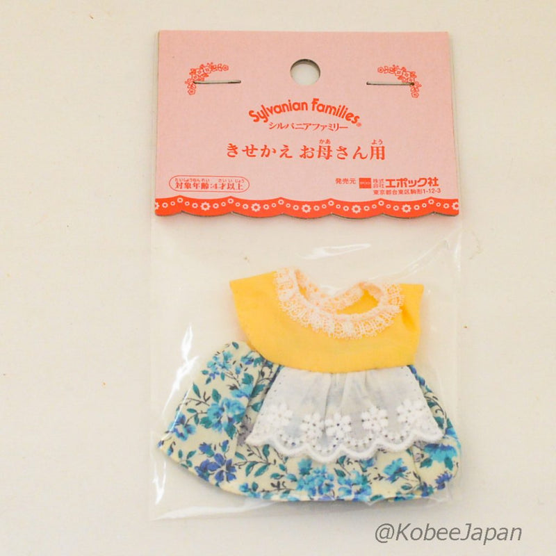 MOTHER'S YELLOW SHIRT & BLUE FLOWER SKIRT WITH AN APRON Sylvanian Families