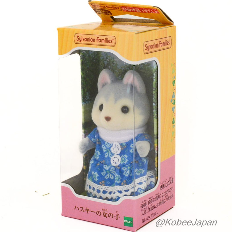 HUSKY DOG GIRL BLUE DRESS Epoch Japan Sylvanian Families