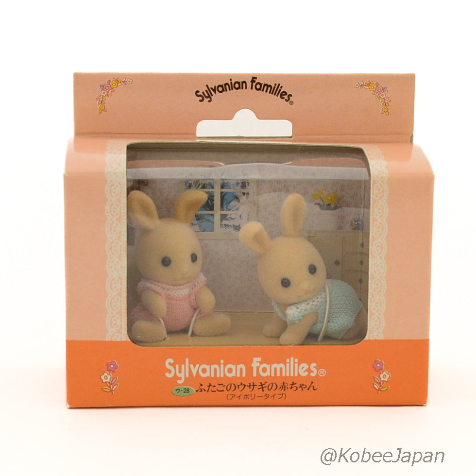 Vintage Ivory Rabbit Baby Twins U-28 1986 Sylvanian Families Calico Critters