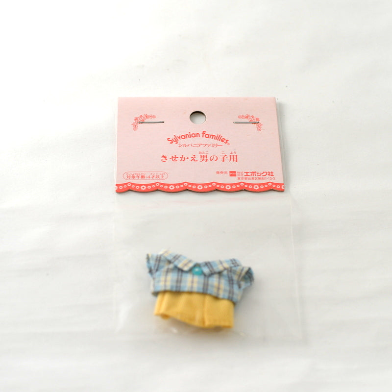 Chemises à carreaux bleu clair Pantalon jaune pour garçon Familles Sylvanian Calico Critters