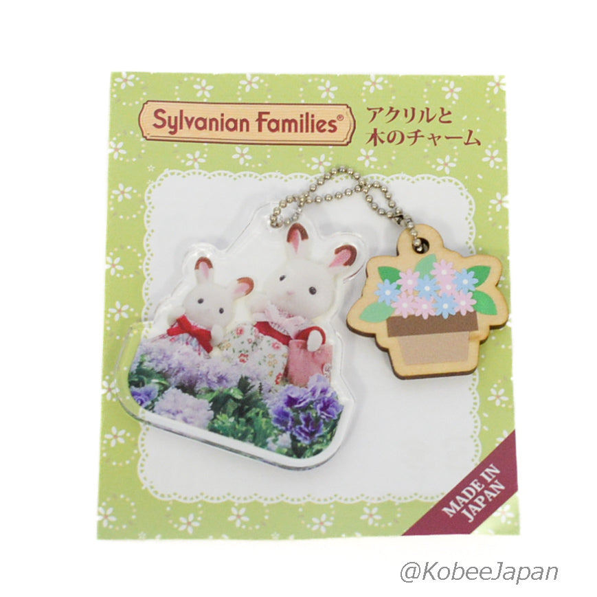 Porte-clés Jardin de Fleurs Breloque Acrylique Familles Sylvanian en Bois Calico Critters