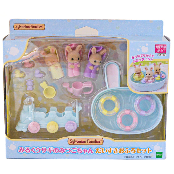 MILK RABBIT TRIPLETS & BATH SET DF-22 Sylvanian Families