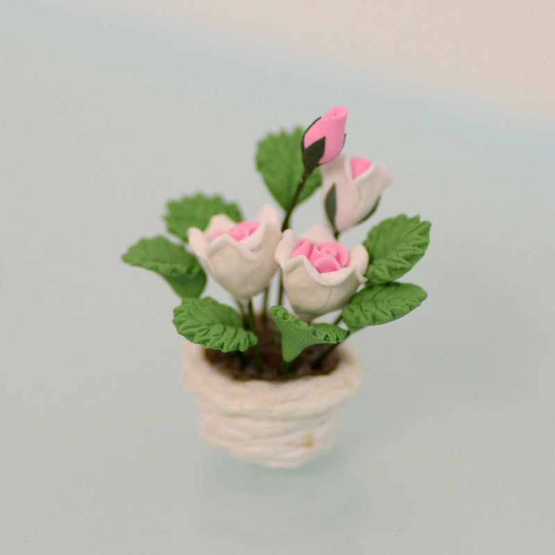 Planta de flores blancas en maceta para la casa de muñecas 2 x 3 cm (0.78 x 1.18 pulgadas)