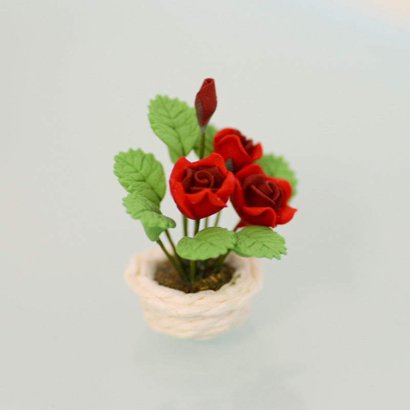 Rosa roja en maceta para la casa de muñecas 2 x 3 cm (0.78 x 1.18 pulgadas)
