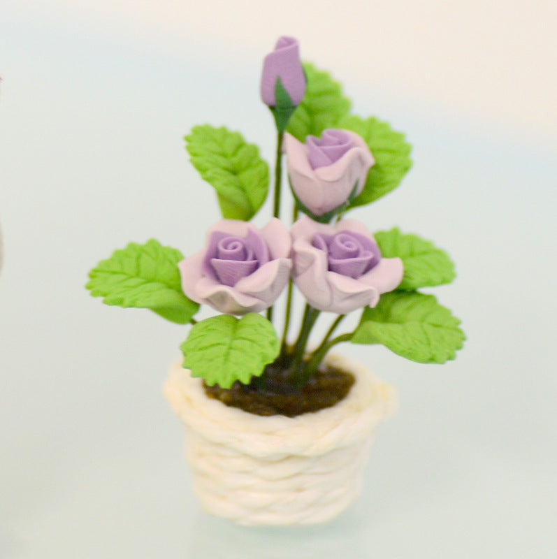 Planta de flores púrpura en maceta para la casa de muñecas 2 x 3 cm (0.78 x 1.18 pulgadas)