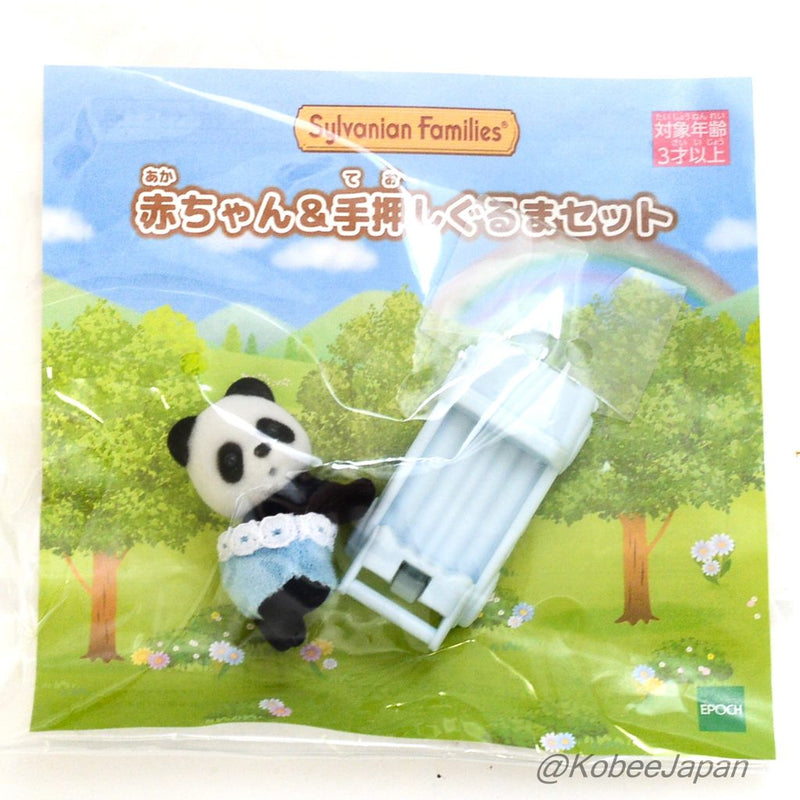 BABY PANDA AND LIGHT BLUE PUSH ALONG CAR SET Epoch Sylvanian Families