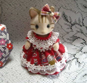 Red Print Pattern Two-Tone Dress Handmade