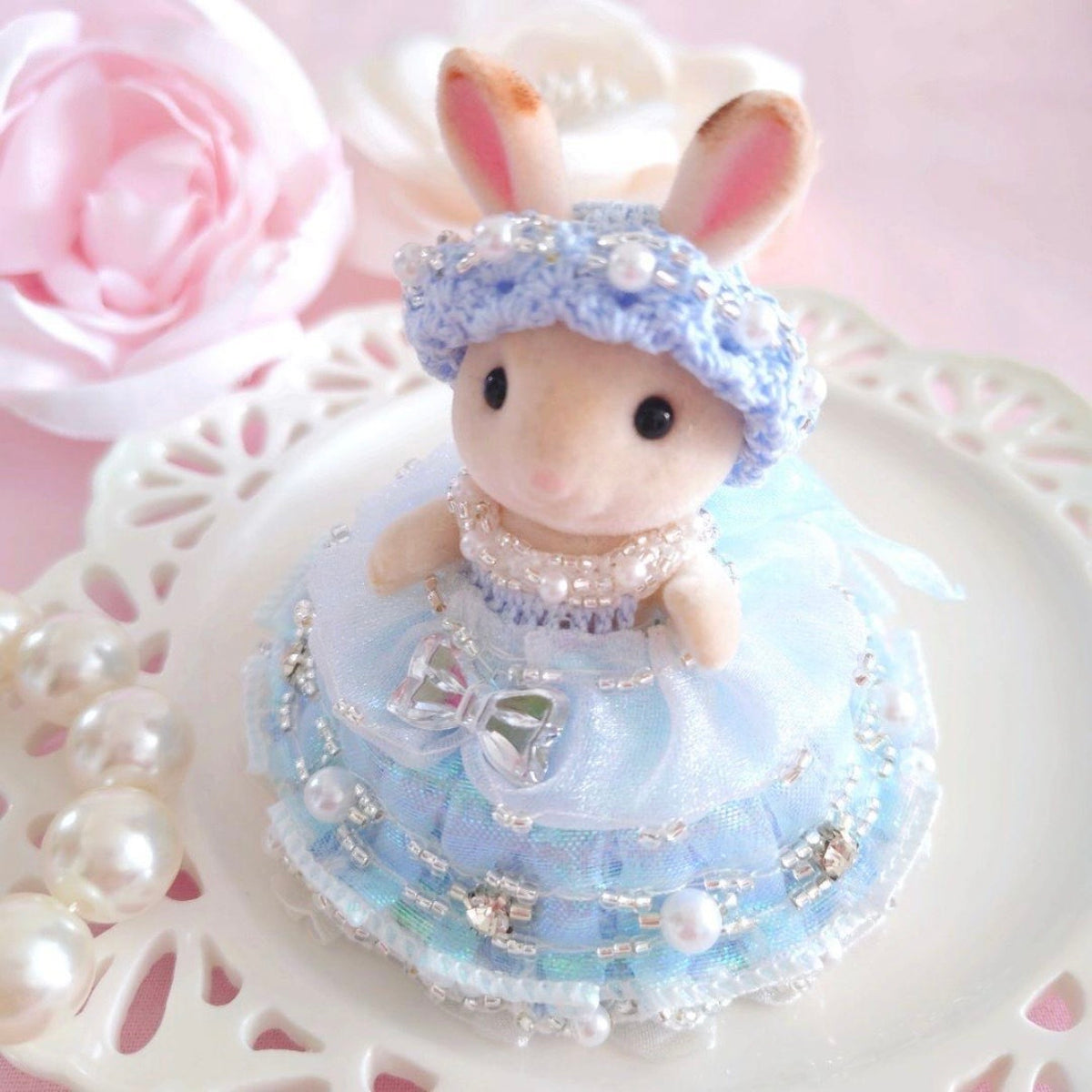 Light Blue Lace Tiered Dress Handmade