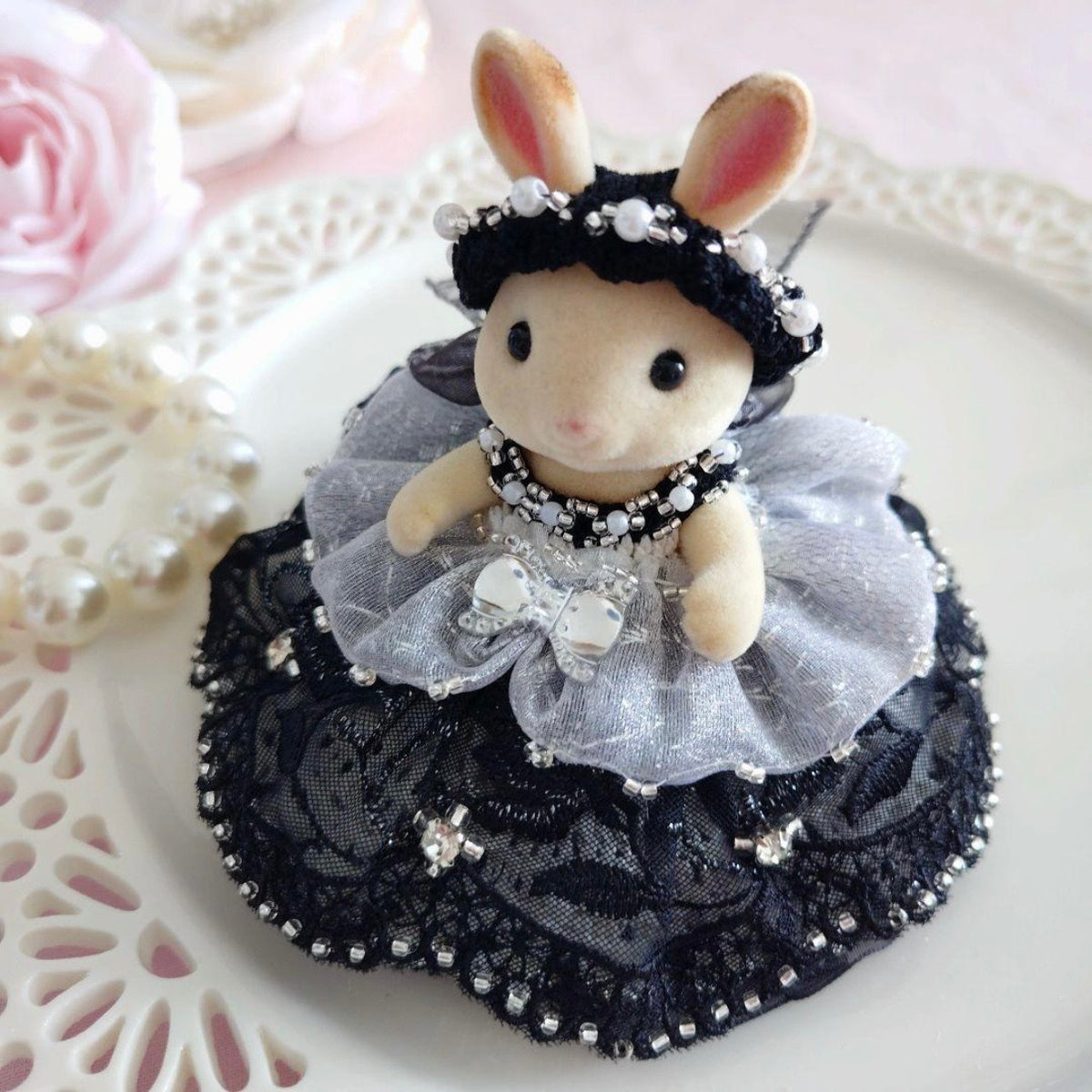 Black Lace Tiered Dress B Handmade