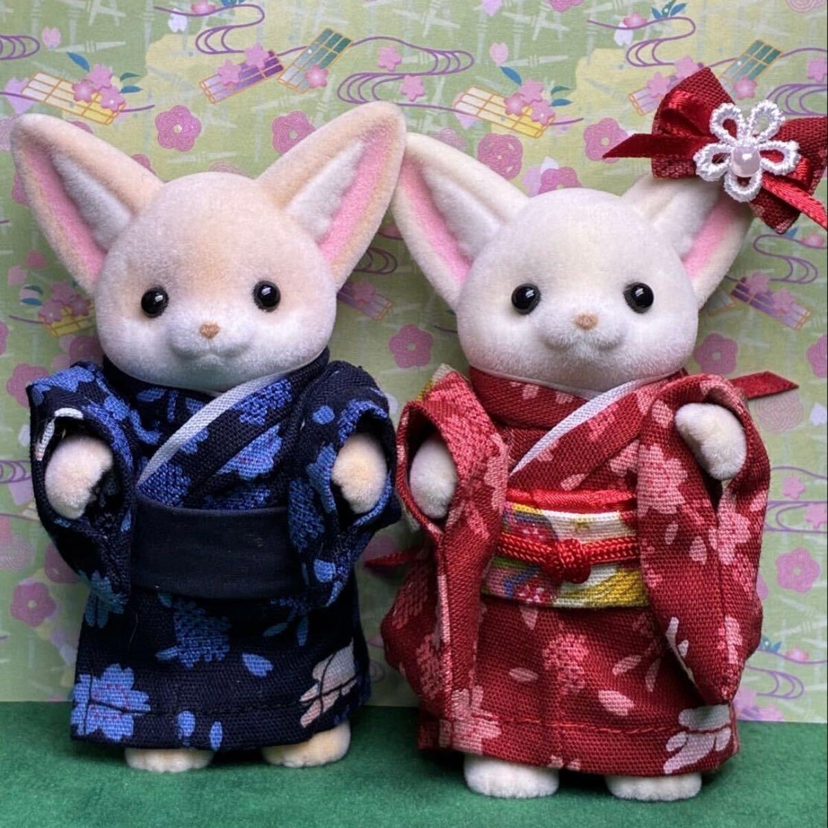 Rabbit-pattern Kimono Set for Mother and Father Handmade