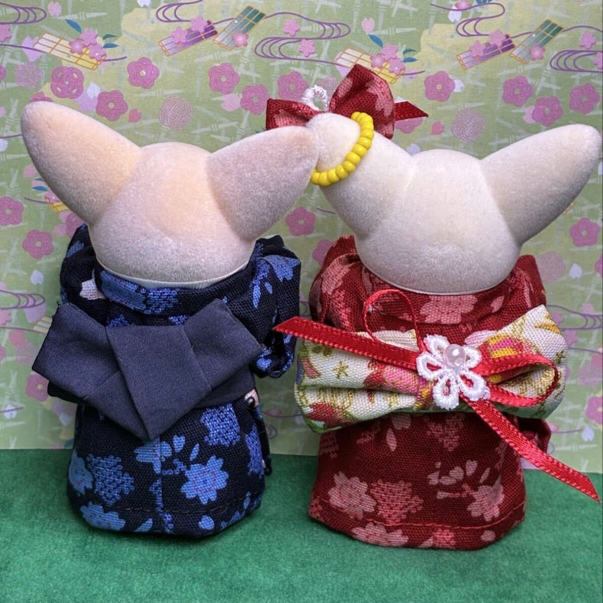 Rabbit-pattern Kimono Set for Mother and Father Handmade
