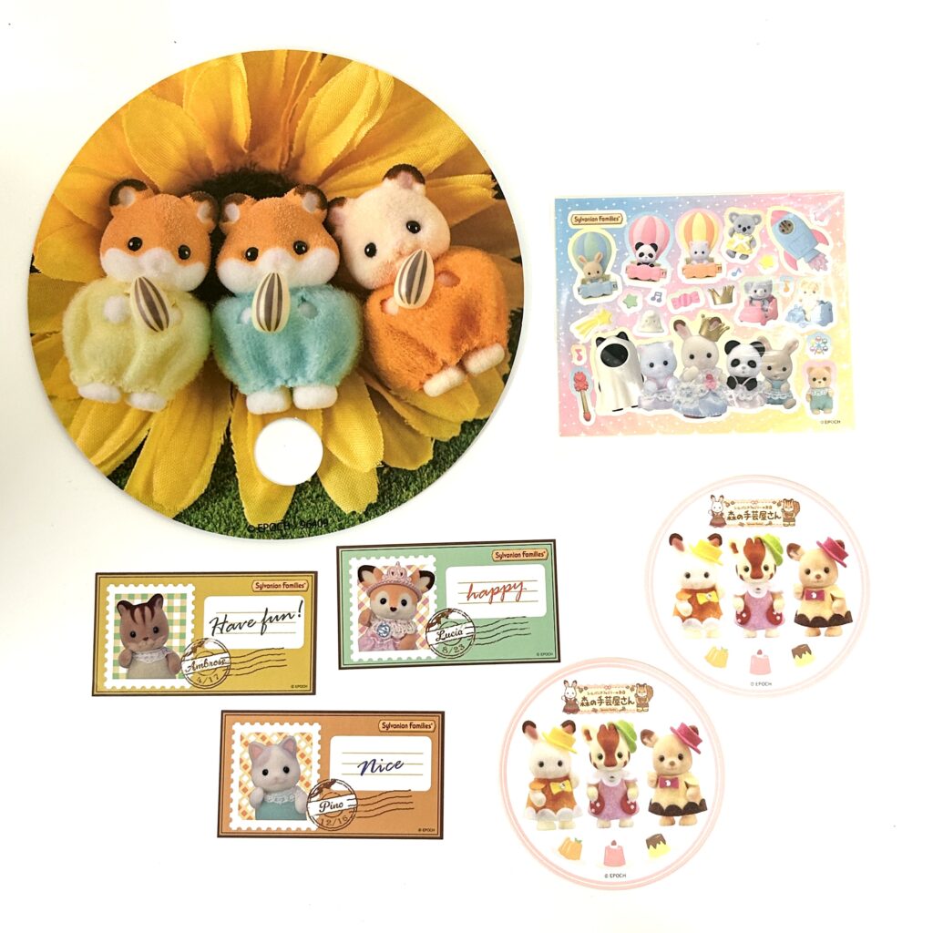 [used] Sticker, Hand Fan, Coaster Set Sylvanian Families Calico Critters