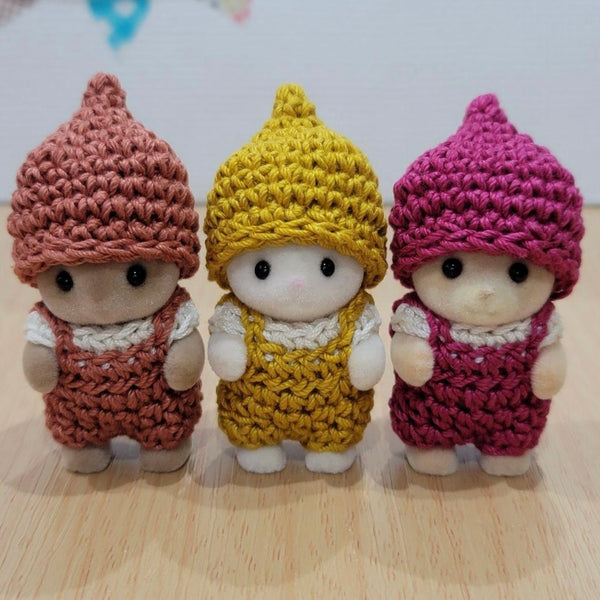 HANDMADE SLIME HAT AND OVERALL 3pcs SET FOR BABIES Japan Sylvanian Families