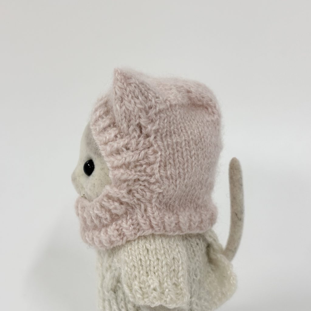 Knitted Cat Ear Hood Pink Handmade