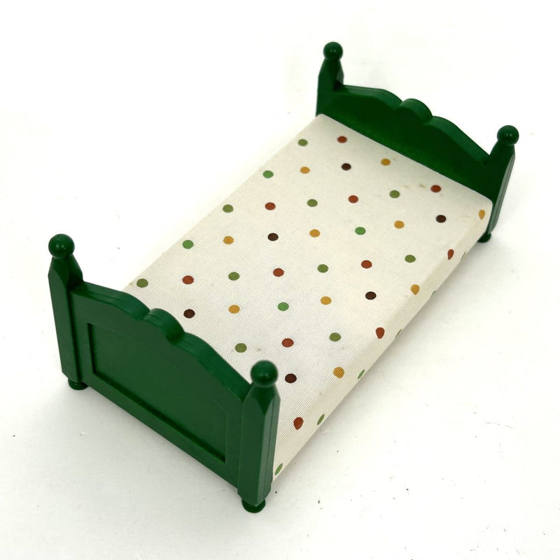 [Used] GREEN BED (L) POLKA DOTS WHITE KA-07 Japan Sylvanian Families