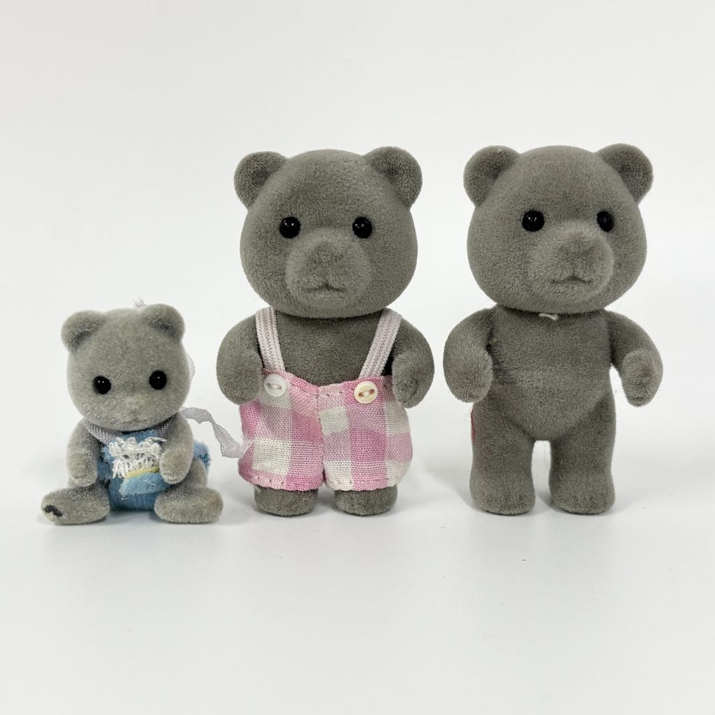 [used] Vintage Evergreen Grey Bear Family Sylvanian Families Calico Critters