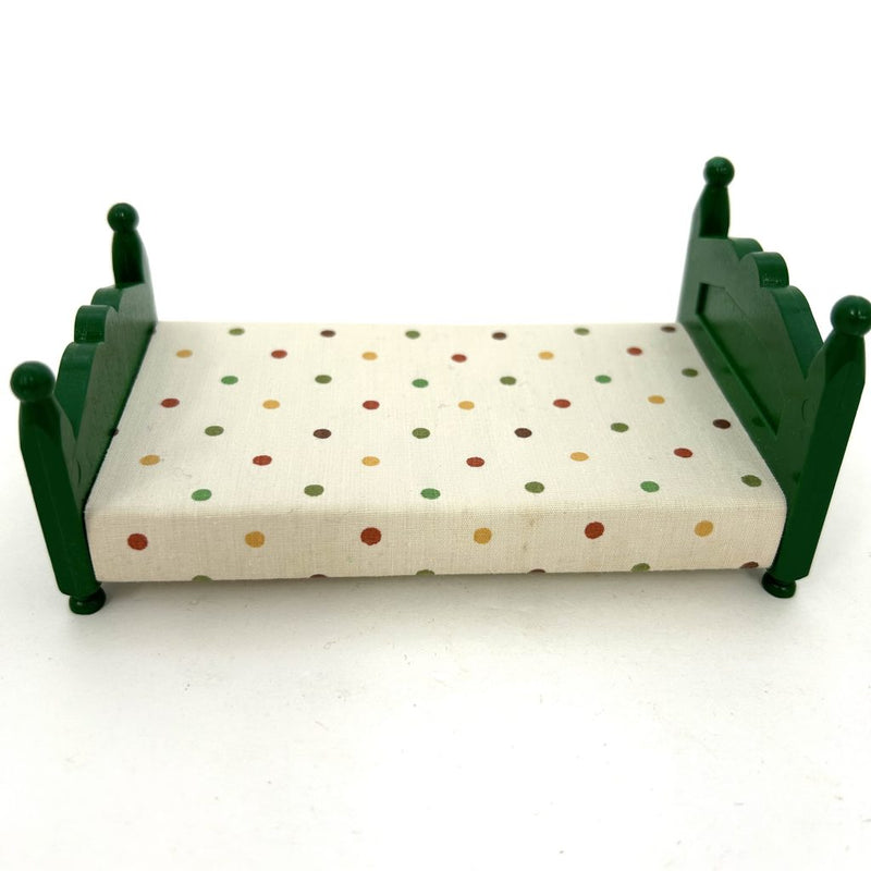 [Used] GREEN BED (L) POLKA DOTS WHITE KA-07 Japan Sylvanian Families