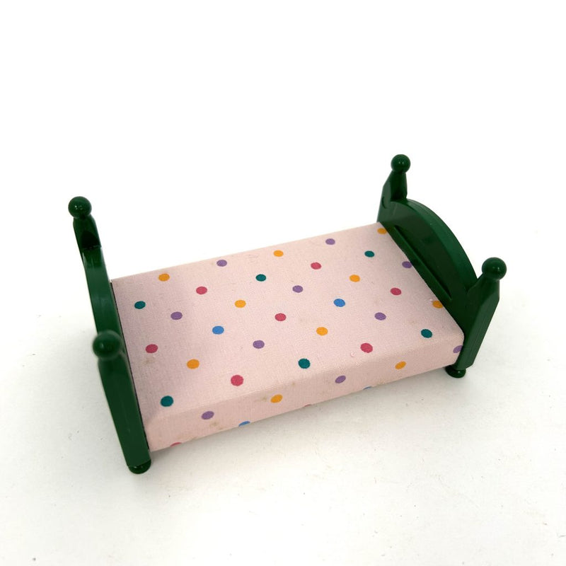 [Used] GREEN BED (M) POLKA DOTS PINK KA-08 Japan Sylvanian Families