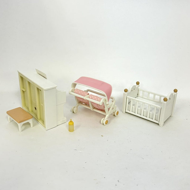 [Used] WHITE PIANO BABY BED STROLLER SET Epoch Japan Sylvanian Families