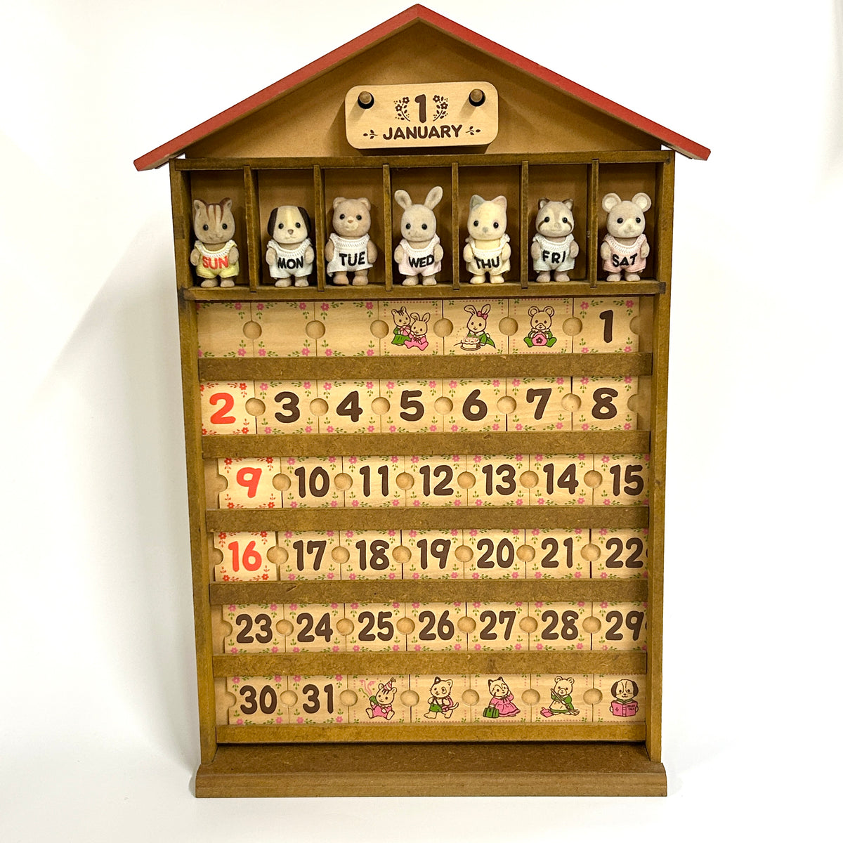 [used] Vintage Wooden Perpetual Calendar Sylvanian Families Calico Critters