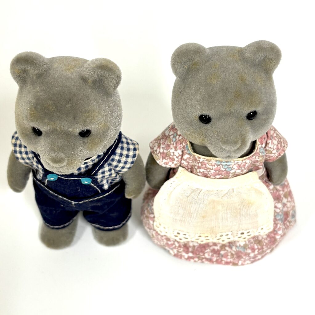[used] Vintage Gray Bear Father and Mother Sylvanian Families Calico Critters