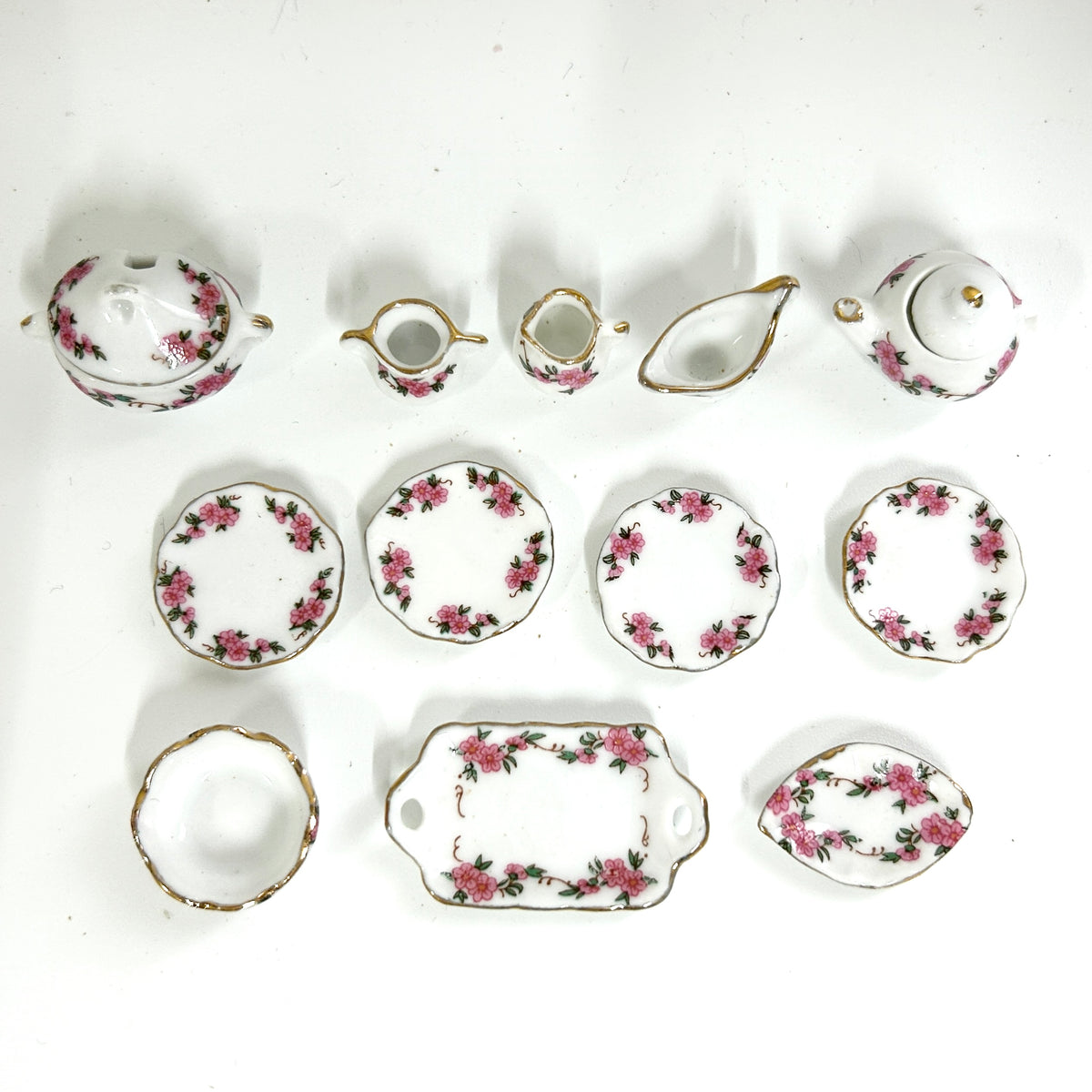 [used] Miniature Ceramic Tableware Set Pink Floral Unknown
