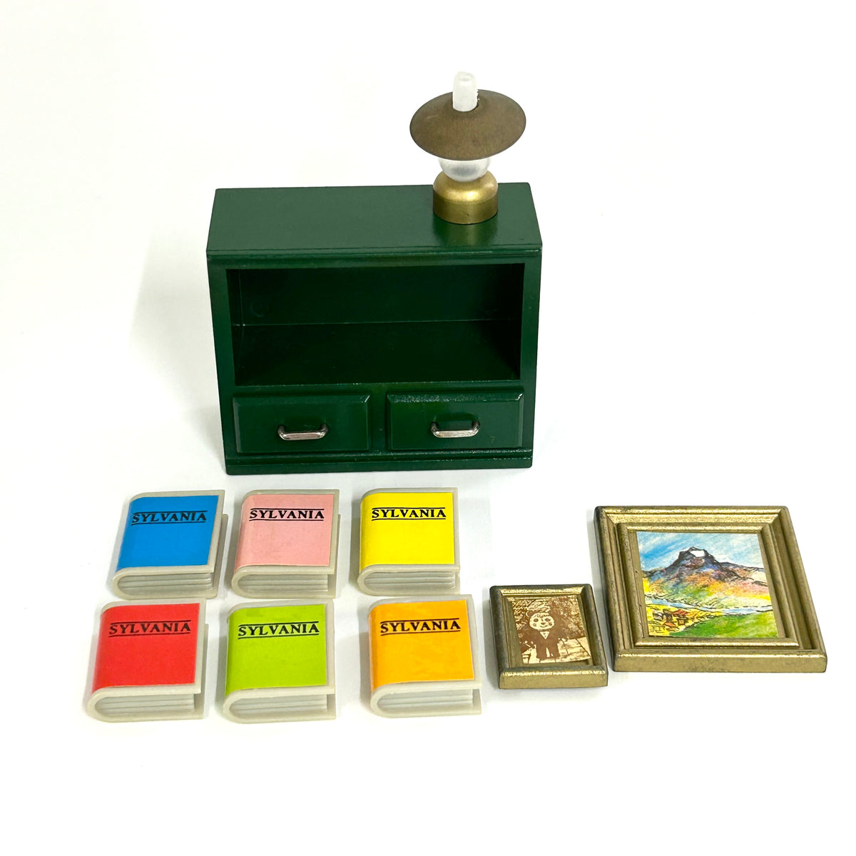 [used] Vintage Green Bookshelf Set 1985 KA-05 Sylvanian Families Calico Critters