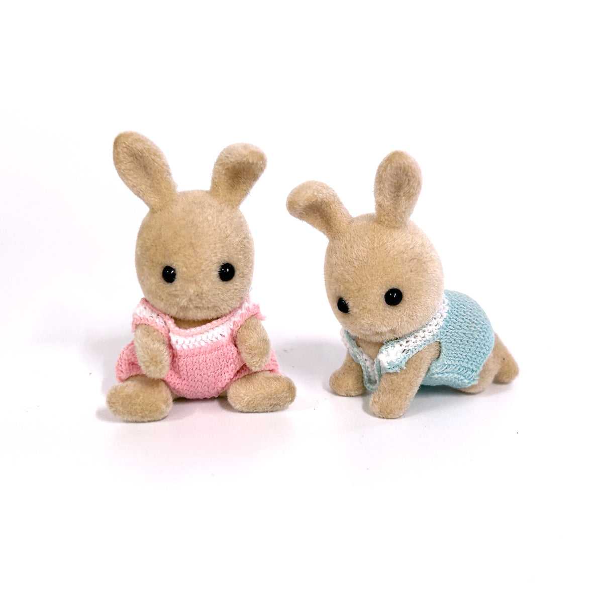 [used] Vintage Ivory Rabbit Baby Twins U-28 Sylvanian Families Calico Critters