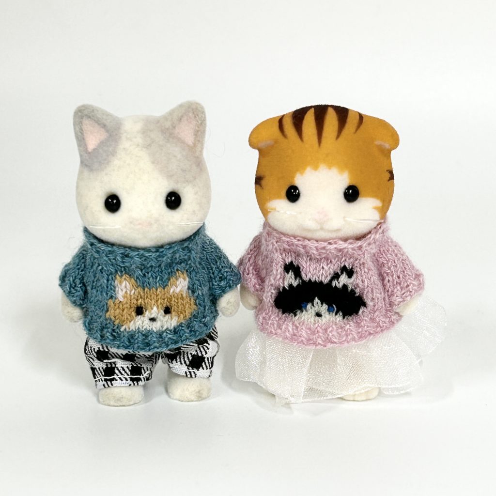 Cat Sweater Set Green Pink Handmade