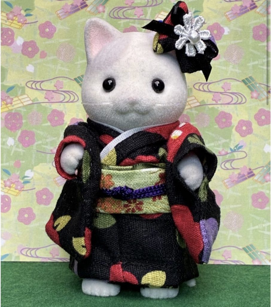 Kimono for Mother Black with Floral Pattern Handmade