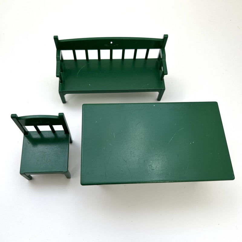 [Used] FURNITURE SET GREEN TABLE BED Epoch Japan Sylvanian Families