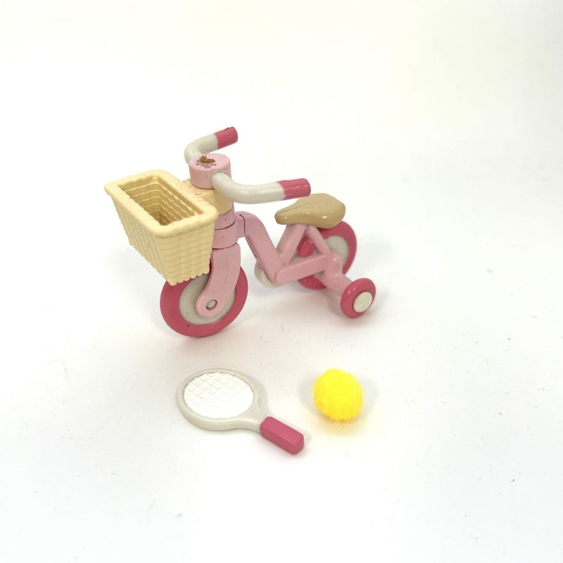 [Used] BICYCLE FOR KIDS WITH A RACKET and A BALL PINK Calico Epoch Sylvanian Families