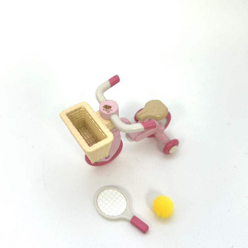 [Used] BICYCLE FOR KIDS WITH A RACKET and A BALL PINK Calico Epoch Sylvanian Families