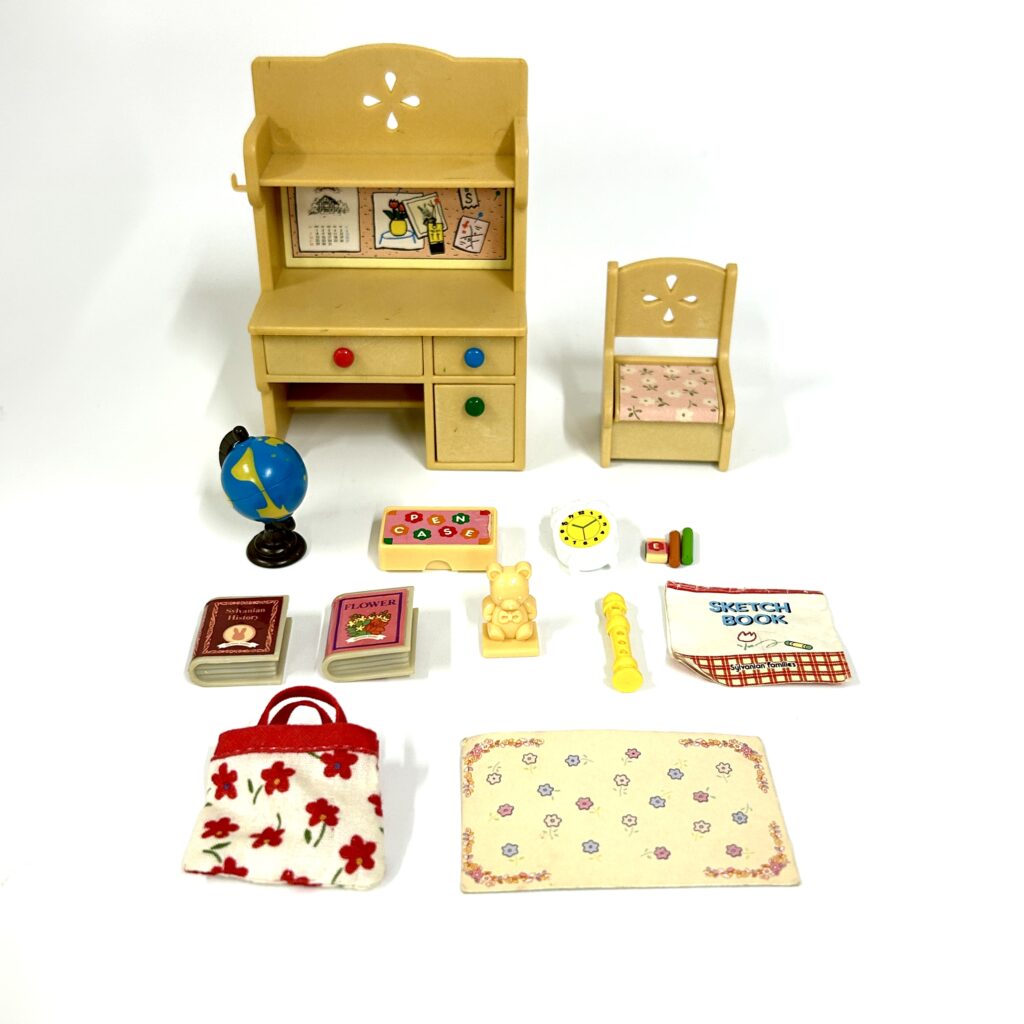 [used] Vintage Study Desk Set 1995 KA-68 Sylvanian Families Calico Critters