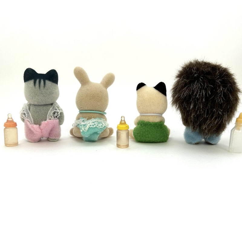 [Used] BABIES SET GRAYISH CAT MILK RABBIT CHARCOAL CAT HEDGEHOG Epoch Sylvanian Families