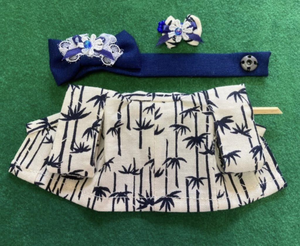 White Yukata Bamboo Pattern for Mother Handmade