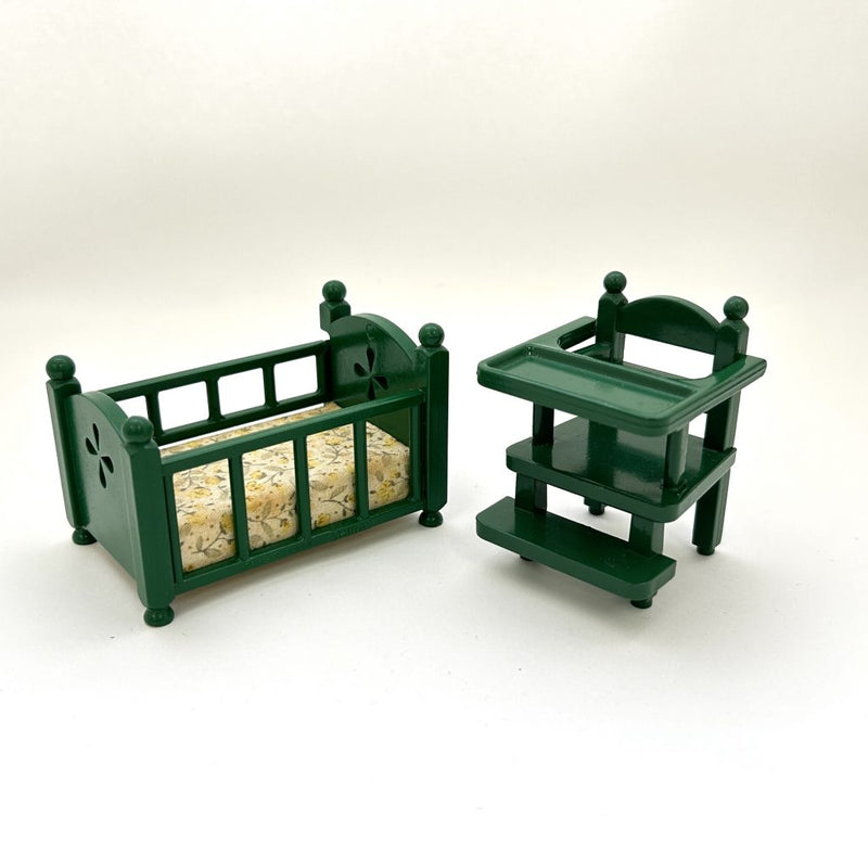 [Used] GREEN BABY BED HIGH CHAIR SET Epoch Japan Sylvanian Families