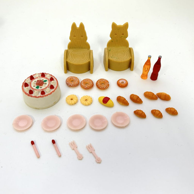 [Used] PARTY FOOD AND CHAIR SET Epoch Japan Sylvanian Families